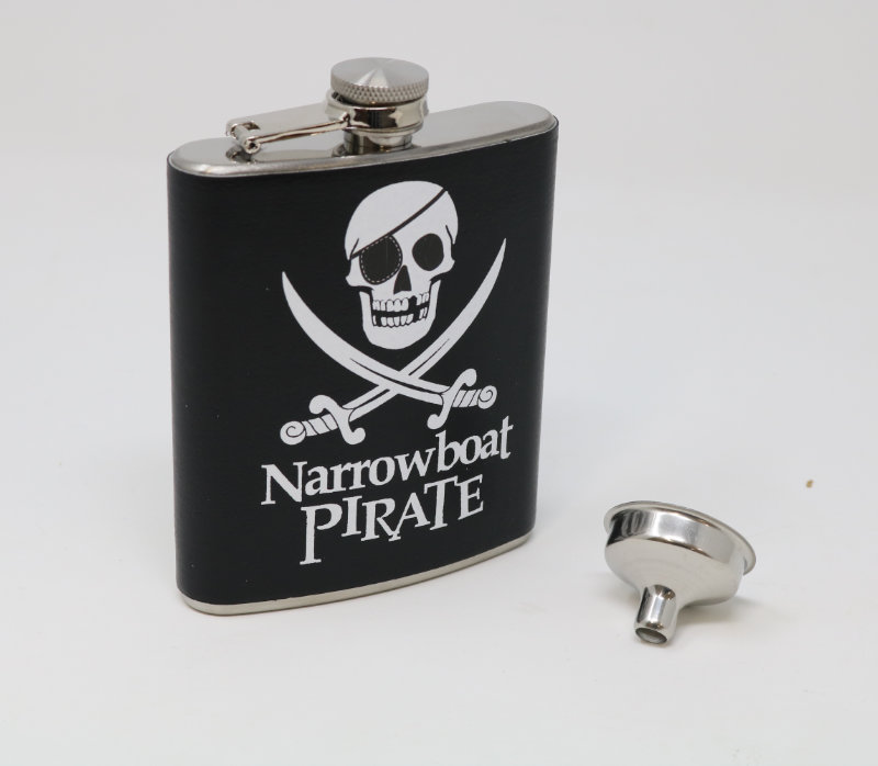 Narrowboat Pirate Hip Flask - White on Black